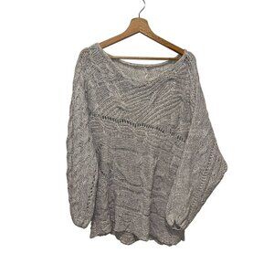 Free People Chunky Oversized Knit Grey Sweater Long-Sleeve Loose Fit For Women